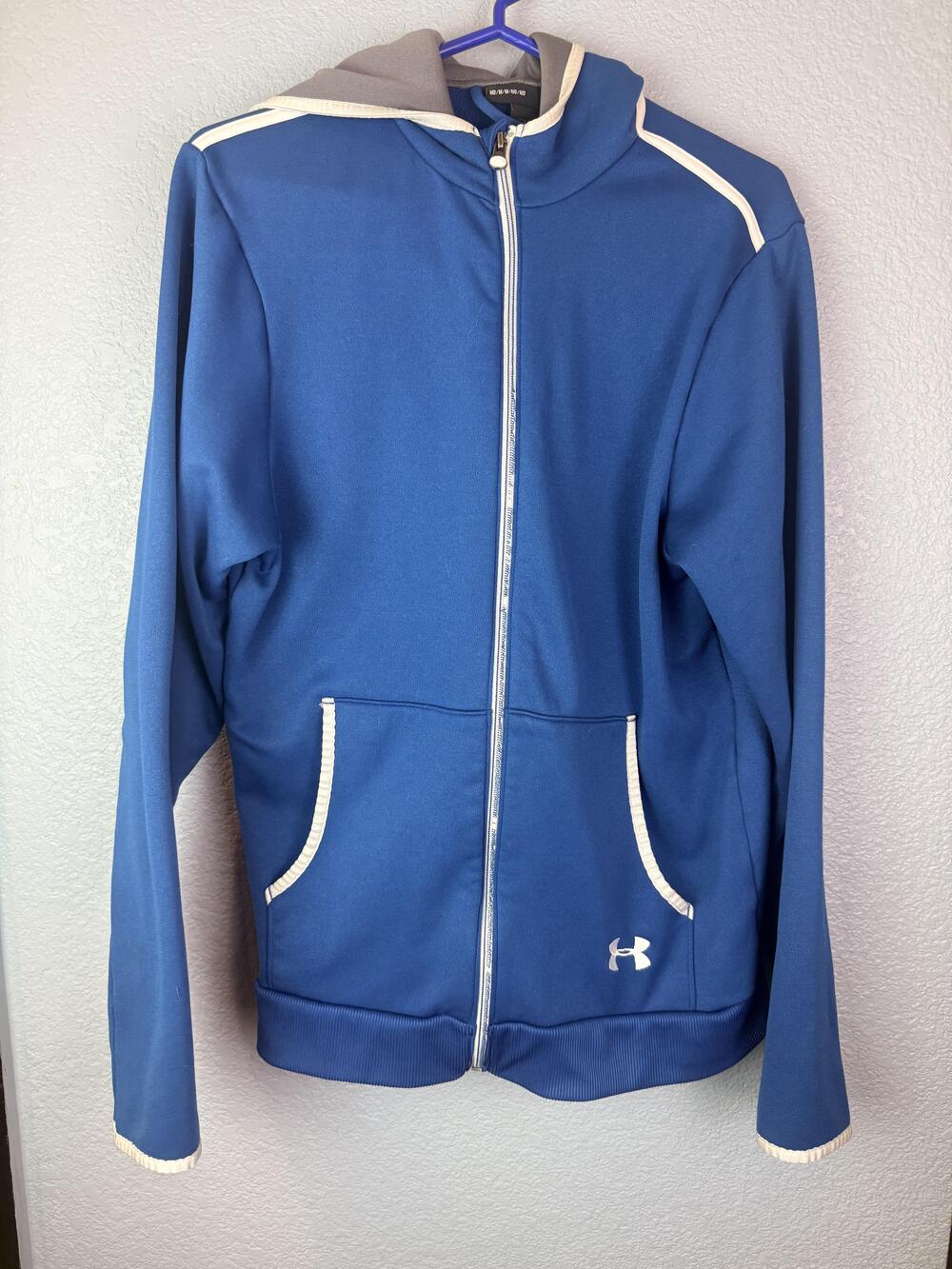 Under Armour Hoodie Mens Medium Blue Full Zip Fleece Logo Athletic Sweatshirt